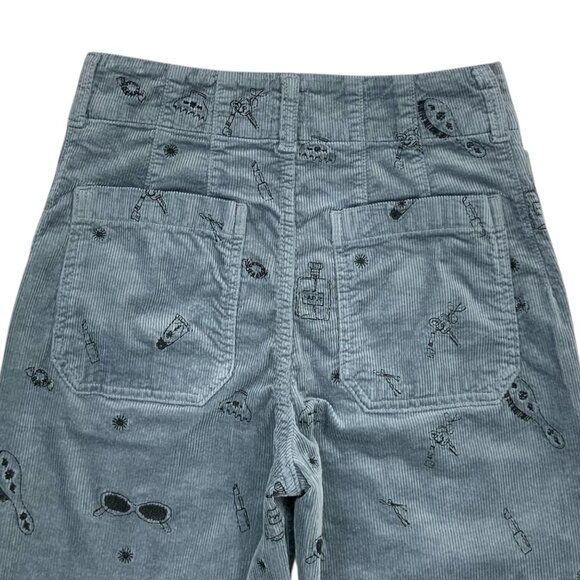 Anthropologie Maeve The Colette Crop Wide Leg Embroidered Corduroy Pant 27 Blue - Picture 8 of 12